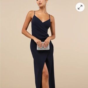 Elegant Navy Blue Spaghetti Strap Dress
